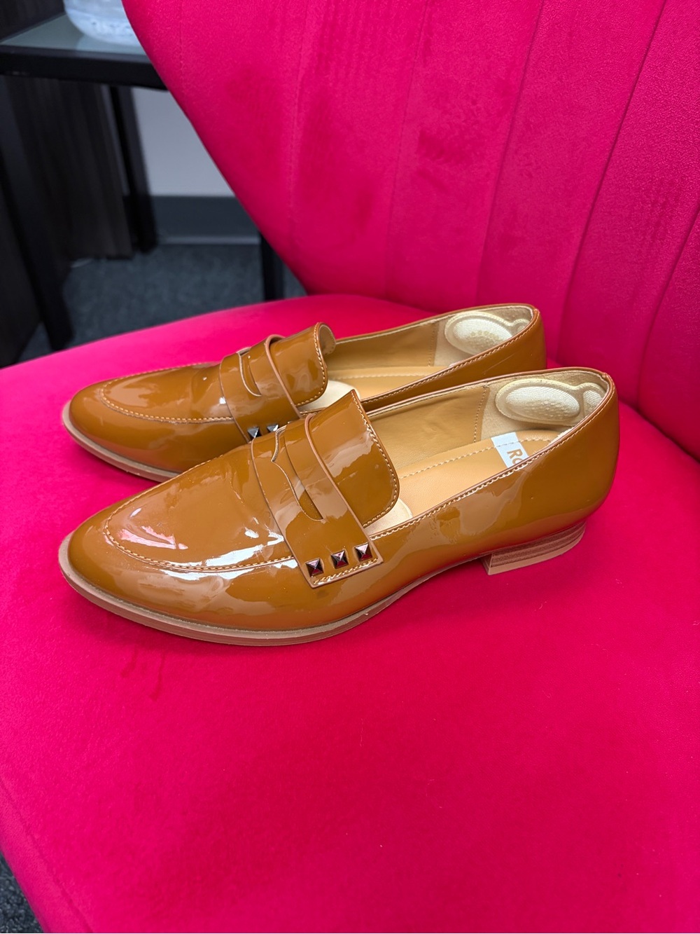 Rag & Co Patent pleather Penny Loafers in Cognac